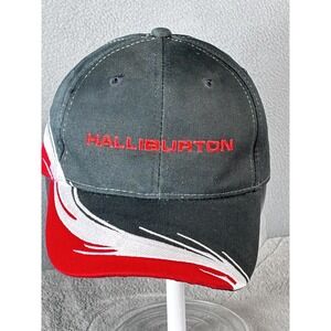 Halliburton Hat Cap Strap Back One Size Mens Black Red Embroidered Logo Baseball